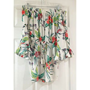 Blush Size Small Romper Floral Tropical‎ Off Shoulder Ruffle Sleeve Short